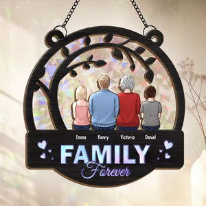 Famille pour toujours - Attrape-soleil personnalisé à suspendre à une fenêtre - Cadeau pour les membres de la famille