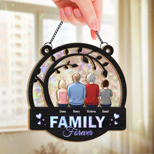 Famille pour toujours - Attrape-soleil personnalisé à suspendre à une fenêtre - Cadeau pour les membres de la famille