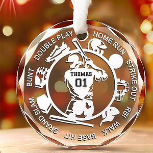 Mon cœur bat pour le baseball – Décoration de Noël personnalisée en verre avec cercle – Cadeau pour les membres de la famille, les amateurs de sport et les sportifs