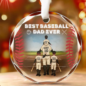Meilleur papa de baseball de tous les temps - Décoration de Noël en verre personnalisée pour la famille - Cadeau pour les membres de la famille, les amateurs de sport et les joueurs de sport