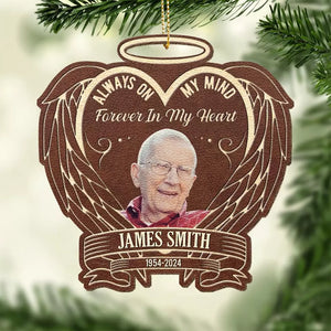 Photo personnalisée « Toujours dans mes pensées » – Ornement commémoratif en cuir personnalisé – Cadeau de Noël, cadeau de condoléances pour les membres de la famille