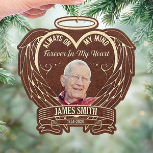 Photo personnalisée « Toujours dans mes pensées » – Ornement commémoratif en cuir personnalisé – Cadeau de Noël, cadeau de condoléances pour les membres de la famille