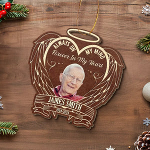 Photo personnalisée « Toujours dans mes pensées » – Ornement commémoratif en cuir personnalisé – Cadeau de Noël, cadeau de condoléances pour les membres de la famille