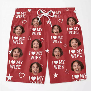 Photo personnalisée « Je tombe toujours amoureux de toi tous les jours » - Short de plage hawaïen tropical personnalisé et amusant pour couple - Cadeau de vacances d'été, cadeau de fête d'anniversaire pour mari et femme, anniversaire