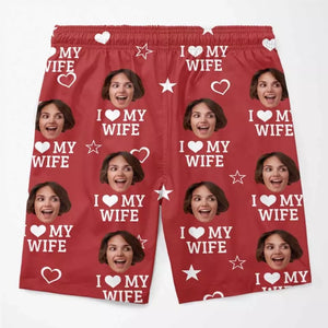 Photo personnalisée « Je tombe toujours amoureux de toi tous les jours » - Short de plage hawaïen tropical personnalisé et amusant pour couple - Cadeau de vacances d'été, cadeau de fête d'anniversaire pour mari et femme, anniversaire