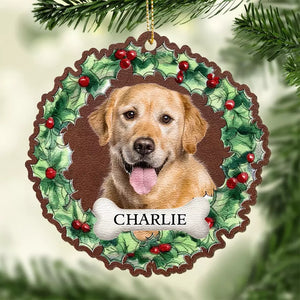 Photo personnalisée : « Je ne suis plus à mes côtés, mais pour toujours dans mon cœur » – Ornement commémoratif personnalisé en cuir – Cadeau de Noël, cadeau de condoléances pour les propriétaires d'animaux et les amoureux des animaux
