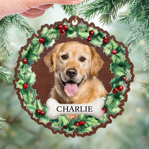 Photo personnalisée : « Je ne suis plus à mes côtés, mais pour toujours dans mon cœur » – Ornement commémoratif personnalisé en cuir – Cadeau de Noël, cadeau de condoléances pour les propriétaires d'animaux et les amoureux des animaux