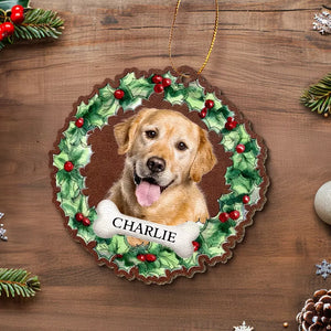 Photo personnalisée : « Je ne suis plus à mes côtés, mais pour toujours dans mon cœur » – Ornement commémoratif personnalisé en cuir – Cadeau de Noël, cadeau de condoléances pour les propriétaires d'animaux et les amoureux des animaux