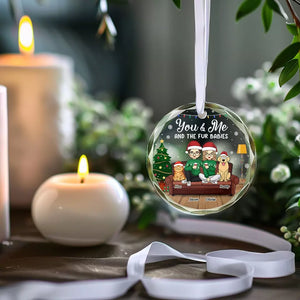 Toi, moi et le bébé à fourrure - Ornement en verre rond personnalisé pour chien et chat - Cadeau de Noël pour les propriétaires d'animaux et les amoureux des animaux