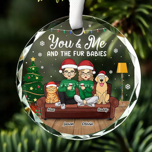 Toi, moi et le bébé à fourrure - Ornement en verre rond personnalisé pour chien et chat - Cadeau de Noël pour les propriétaires d'animaux et les amoureux des animaux