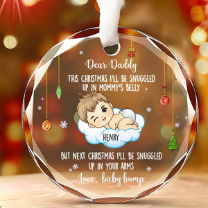 Je serai blotti dans tes bras - Ornement en verre personnalisé en forme de cercle pour la famille - Cadeau de Noël pour bébé, enfant, nouveau-né