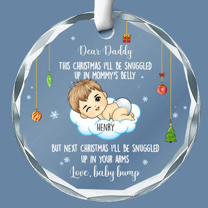Je serai blotti dans tes bras - Ornement en verre personnalisé en forme de cercle pour la famille - Cadeau de Noël pour bébé, enfant, nouveau-né