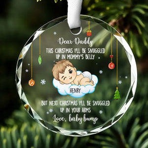Je serai blotti dans tes bras - Ornement en verre personnalisé en forme de cercle pour la famille - Cadeau de Noël pour bébé, enfant, nouveau-né