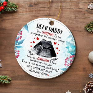 Photo personnalisée : avancez dans ce voyage d'amour et de joie ! Ornement en cuir personnalisé pour la famille ! Cadeau de Noël pour bébé, enfant et nouveau-né.