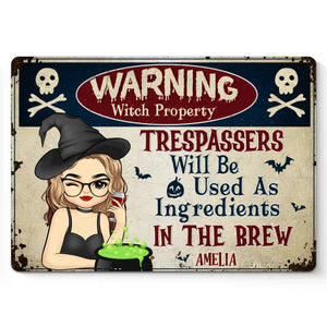 Avertissement aux intrus sur la propriété des sorcières - Plaque métallique personnalisée pour chat - Cadeau de pendaison de crémaillère, cadeau d'Halloween pour les propriétaires d'animaux et les amoureux des animaux