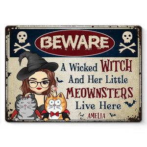Avertissement aux intrus sur la propriété des sorcières - Plaque métallique personnalisée pour chat - Cadeau de pendaison de crémaillère, cadeau d'Halloween pour les propriétaires d'animaux et les amoureux des animaux