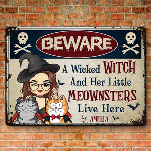 Avertissement aux intrus sur la propriété des sorcières - Plaque métallique personnalisée pour chat - Cadeau de pendaison de crémaillère, cadeau d'Halloween pour les propriétaires d'animaux et les amoureux des animaux