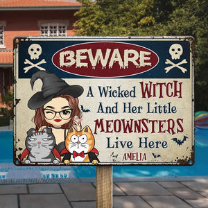 Avertissement aux intrus sur la propriété des sorcières - Plaque métallique personnalisée pour chat - Cadeau de pendaison de crémaillère, cadeau d'Halloween pour les propriétaires d'animaux et les amoureux des animaux