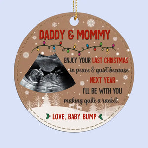 Photo personnalisée L'année prochaine, je serai avec toi - Ornement en cuir personnalisé pour la famille - Cadeau de Noël pour bébé, enfants, nouveau-né