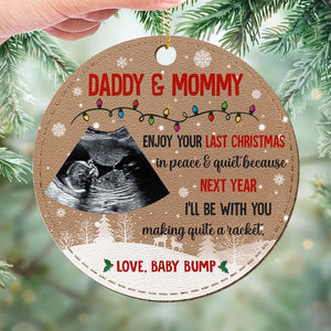Photo personnalisée L'année prochaine, je serai avec toi - Ornement en cuir personnalisé pour la famille - Cadeau de Noël pour bébé, enfants, nouveau-né