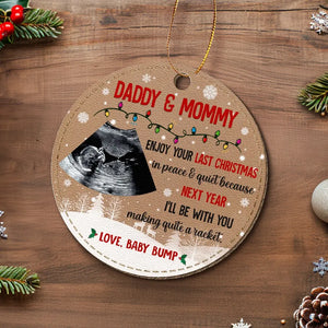 Photo personnalisée L'année prochaine, je serai avec toi - Ornement en cuir personnalisé pour la famille - Cadeau de Noël pour bébé, enfants, nouveau-né