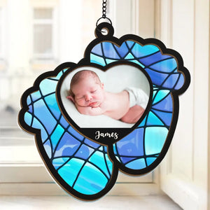Photo personnalisée « Joyeux et lumineux avec mon petit plaisir » - Attrape-soleil personnalisé à suspendre à une fenêtre - Cadeau de Noël pour bébé, enfant et nouveau-né