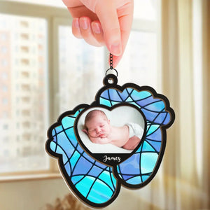 Photo personnalisée « Joyeux et lumineux avec mon petit plaisir » - Attrape-soleil personnalisé à suspendre à une fenêtre - Cadeau de Noël pour bébé, enfant et nouveau-né