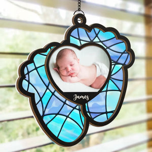 Photo personnalisée « Joyeux et lumineux avec mon petit plaisir » - Attrape-soleil personnalisé à suspendre à une fenêtre - Cadeau de Noël pour bébé, enfant et nouveau-né