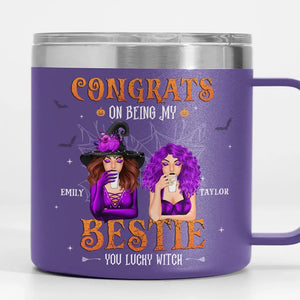Félicitations pour être devenue ma sœur ! Gobelet personnalisé en acier inoxydable de 14 oz avec poignée. Cadeau d'Halloween pour les meilleures amies, les meilleures amies et les sœurs.