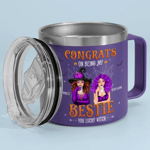 Félicitations pour être devenue ma sœur ! Gobelet personnalisé en acier inoxydable de 14 oz avec poignée. Cadeau d'Halloween pour les meilleures amies, les meilleures amies et les sœurs.