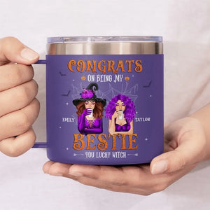 Félicitations pour être devenue ma sœur ! Gobelet personnalisé en acier inoxydable de 14 oz avec poignée. Cadeau d'Halloween pour les meilleures amies, les meilleures amies et les sœurs.