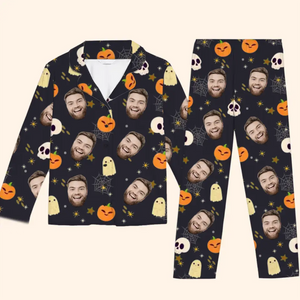 Pyjama personnalisé avec photo double, double peine et peine - Pyjama personnalisé pour la famille - Cadeau d'Halloween pour les membres de la famille