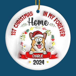 Moustaches au pays des merveilles hivernales - Ornement personnalisé 3D gonflable pour chien et chat - Forme ronde en céramique - Cadeau de Noël pour propriétaires d'animaux, amoureux des animaux, premier Noël