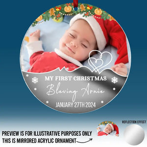 Photo personnalisée « Mon petit lutin répand la joie de Noël ! » – Décoration familiale personnalisée en acrylique miroir – Cadeau de Noël pour bébé, enfant et nouveau-né