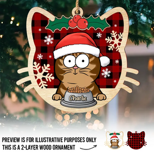 Meowy Catmas - Décoration de Noël personnalisée en bois à 2 couches, motif chat - Cadeau de Noël pour les propriétaires et les amoureux des animaux