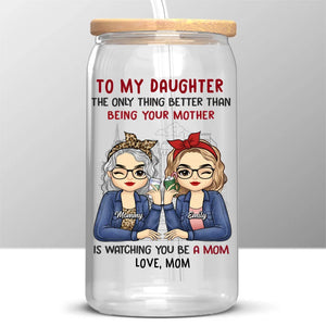 En tant que mères et filles, nous sommes connectées les unes aux autres - Tasse en verre personnalisée pour la famille, tasse à café glacé - Cadeau pour maman, fille