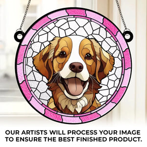 Photo personnalisée : une partie de notre âme reste endormie - Attrape-soleil personnalisé à suspendre à une fenêtre - Cadeau de condoléances pour les propriétaires et les amoureux des animaux