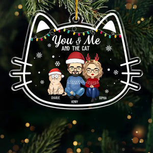 Toi, moi et le chat - Ornement personnalisé pour couple - Forme personnalisée en acrylique - Cadeau de Noël pour mari, femme, propriétaires d'animaux, amoureux des animaux
