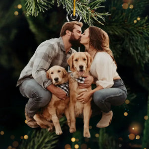 Custom Photo Let The Spirit Of Christmas Ever Warm Our Hearts - Couple Personalized Custom Ornament - Acrylic Custom Shaped - Christmas Gift For Husband Wife, Anniversary, Pet Owners, Pet Lovers