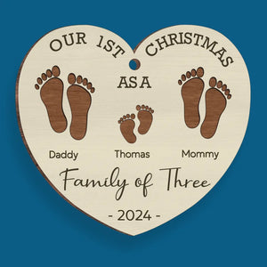Notre premier Noël en famille - Décoration personnalisée pour la famille - Bois en forme personnalisée - Nouveauté, cadeau de Noël pour les membres de la famille AMZ
