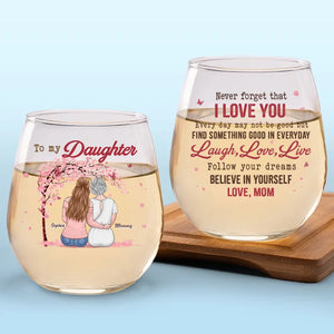 Rire, aimer, vivre - Verre à vin personnalisé pour la famille - Cadeau pour maman, fille