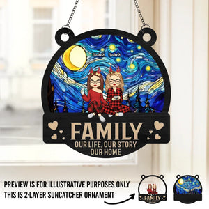 La famille est au cœur de Noël - Attrape-soleil personnalisé pour fenêtre - Cadeau de Noël pour les membres de la famille