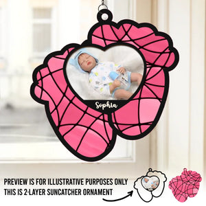 Photo personnalisée « Joyeux et lumineux avec mon petit plaisir » - Attrape-soleil personnalisé à suspendre à une fenêtre - Cadeau de Noël pour bébé, enfant et nouveau-né