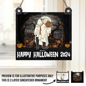 Un attrape-soleil personnalisé pour la famille à suspendre à une fenêtre - Cadeau d'Halloween pour les membres de la famille