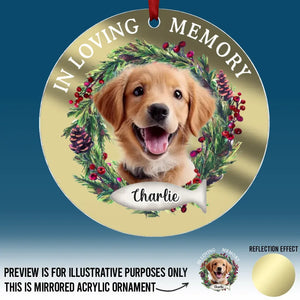 Photo personnalisée en souvenir - Ornement commémoratif personnalisé en acrylique miroir - Cadeau de condoléances, cadeau de Noël pour les propriétaires d'animaux et les amoureux des animaux