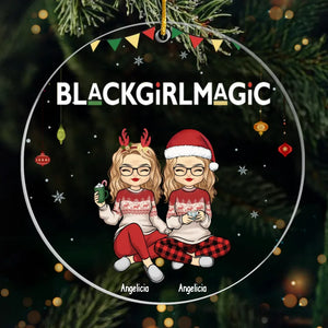 Let's Be Naughty And Save Santa The Trip - Bestie Personalized Custom Ornament - Acrylic Custom Shaped - Christmas Gift For Best Friends, BFF, Sisters