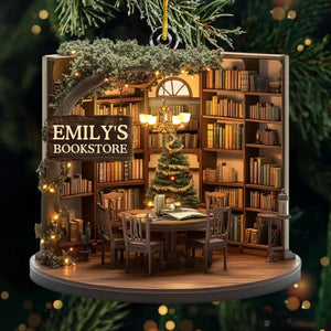 Happy Place - Décoration personnalisée pour la famille - Forme personnalisée en acrylique - Cadeau de Noël pour les amoureux des livres et les clubs de lecture