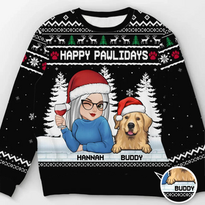 La route vers mon cœur est pavée d'empreintes de pattes - Sweat-shirt moche personnalisé pour chien et chat - Pull en laine unisexe - Cadeau de Noël pour propriétaires et amoureux des animaux