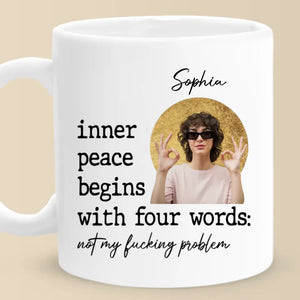 Tasse personnalisée avec photo « Trouvez la paix dans le chaos » - Cadeau de Noël pour vos amis, sœurs, membres de la famille et collègues