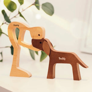 MWD - Sculptures en bois personnalisées pour animaux de compagnie - L'amour entre vous et votre compagnon à quatre pattes - Cadeau pour les amoureux des animaux - Nouveauté, ornements de table en sculpture sur bois, décoration en bois sculpté AMZ